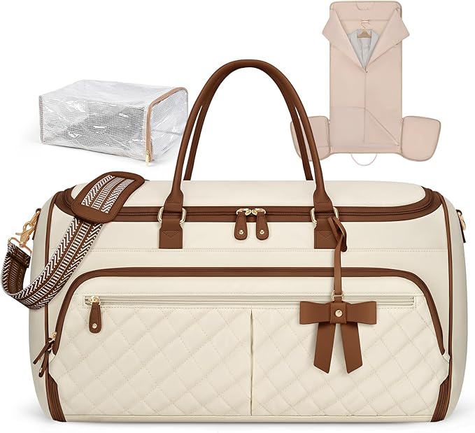 RAINSMORE Garment Bags for Travel Women Convertible Garment Duffle Bag for Hanging Clothes, Large Carry On Garment Bag with Shoe Bag & Wet Pocket, Foldable Dress Suit Business Travel Weekender Bags