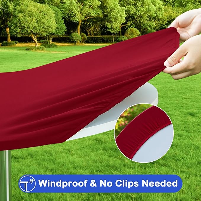 Wolkemer 2 Pack 3 Foot Burgundy Fitted Tablecloth 36 Inch Round Elastic Edges Table Cloth, Spandex Stretch Table Cover with Machine Washable Fabric for Wedding Party Picnic Dining Indoor Outdoor
