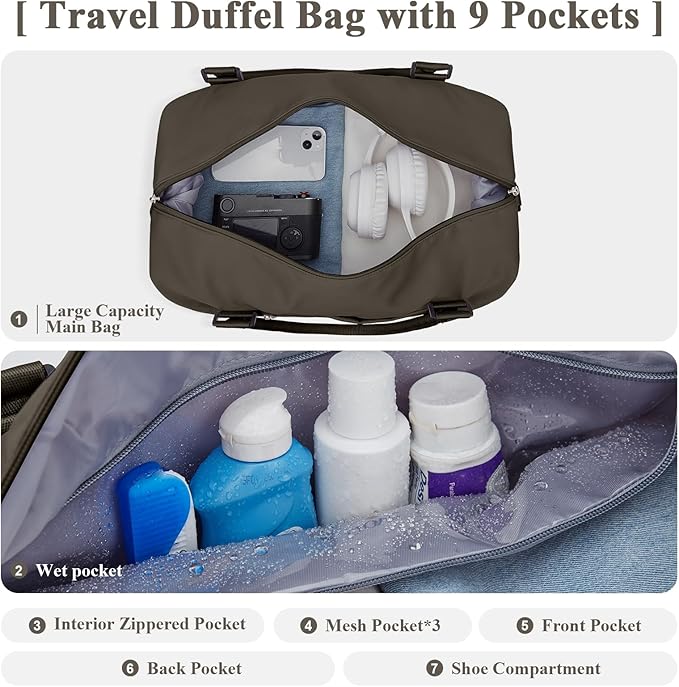 Travel Duffel Bag with Shoes Compartment, Overnight Weekender Bags for Women,Carry on Personal Item Bag