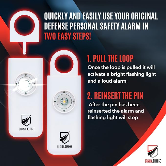 Original Defense® Siren Self-Defense Alarm - 130 dB Keychain Alarm with LED Strobe Light for Women, Children, and Elderly - Police Recommended - (White, 1 Count)