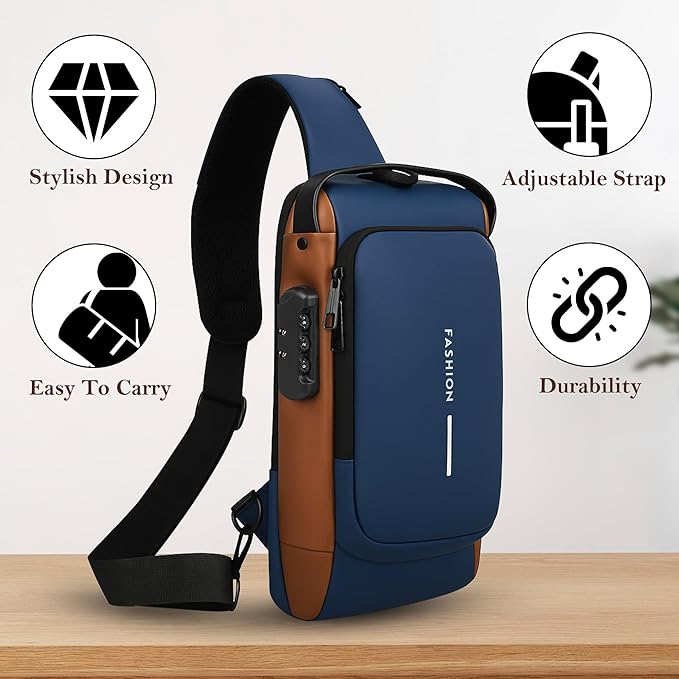 Unisex Anti-Theft Sling Bag with USB Port, Water-Resistant Crossbody Chest Backpack for Travel & Work