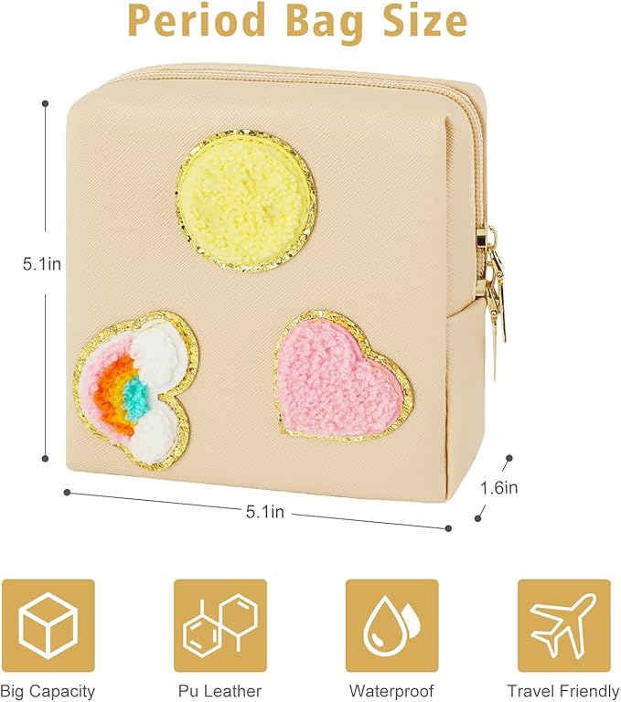 airogym Period Bag for Women, Sanitary Napkin Storage Bag, Functional PU Leather Sanitary Pad Bags for Panty Liners, Tampons, Menstrual Cup Pouches, Sanitary Pads Organizer