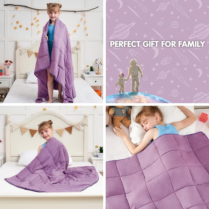 Purple Weighted Blanket Kids 5lbs, 36"x48", Cooling Heavy Throw Blanket for 20-40lbs, Microfiber Soft Thick Big Blankets Weighted Comforter Breathable Gifts for Sleeping
