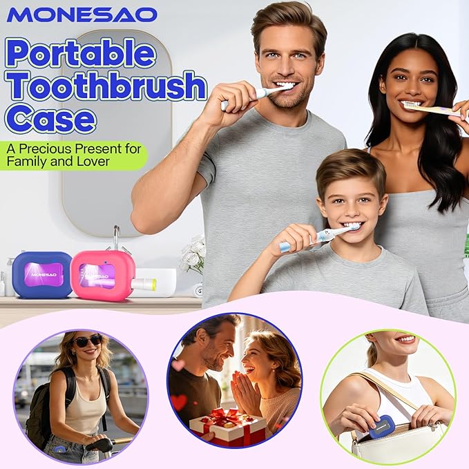 MONESAO Toothbrush Sanitizer Covers, Toothbrush Case with Violet Light - Rechargeable Cleaner Case - Auto Home Travel Tooth Brush Cap Box for Any Electric and Manual Toothbrushes (Purple)
