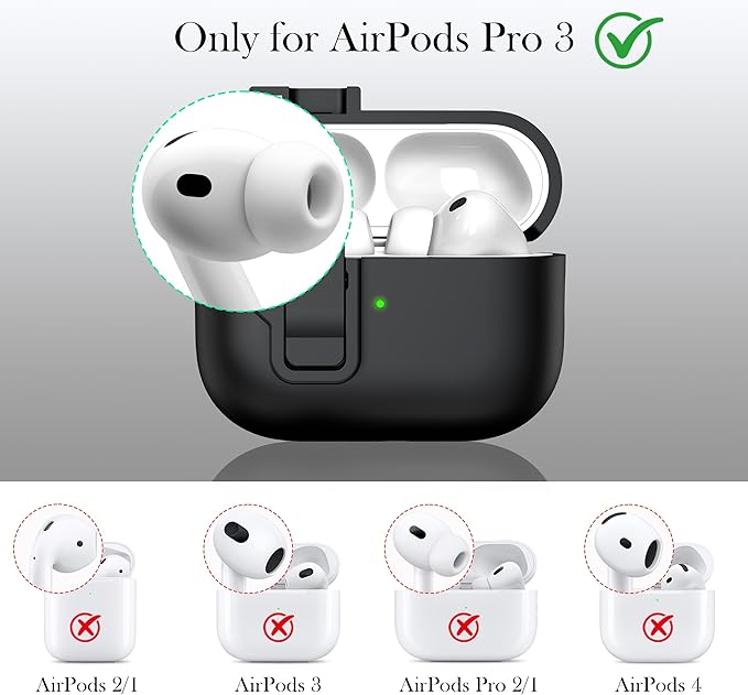 R-fun for AirPods Pro 3 Case with Cleaning Kit, Soft Liquid Silicone Rubber Protective Cover, Compatible with AirPods Pro 3rd Generation Case (2025), Compatible with MagSafe, Black