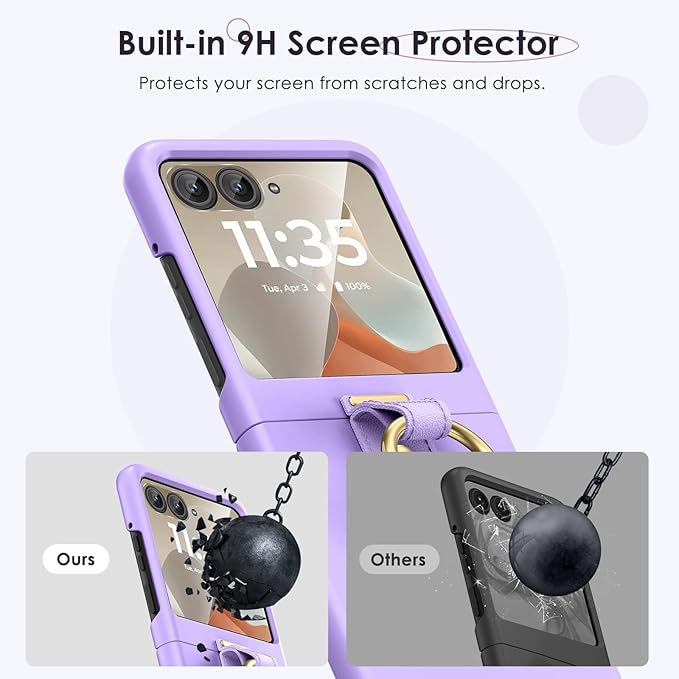 Maxdara for Motorola Razr 2026/2025 Case with Ring [Not Fit Razr Plus 2026], Moto Razr 2026 Case with Built-in Screen Protector Slim Thin Cover(Purple)