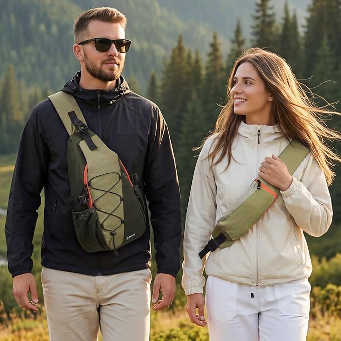 G4Free Sling Bag for Men Women, RFID Blocking Crossbody Bags, Hiking Daypacks Small Sling Backpack Chest Shoulder Bag Travel - Dark Green