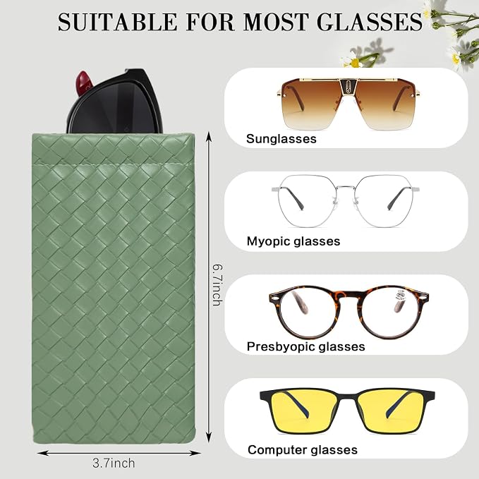 Squeeze Top Sunglass Pouch - Portable Sunglass Organizer Pouch Bags Soft PU Leather Glasses 2 Pack