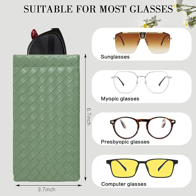 Squeeze Top Sunglass Pouch - Portable Sunglass Organizer Pouch Bags Soft PU Leather Glasses 2 Pack