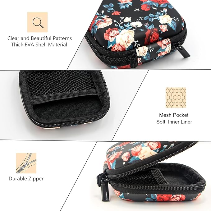 Earbud Case,Headphone Organizer Earbud Storage Bag, Hard EVA Shockproof Cover Carrying Case with Carabiner Clip Compatible with AirPods 4 AirPods Pro 2nd /3/2/1 Bose Galaxy (Vintage Rose)