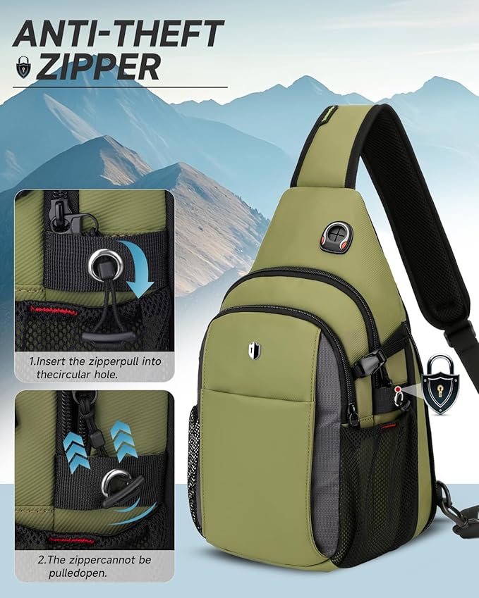 Tactical Sling Bag for Men, Expandable Army Green Chest Pack with Water Bottle Pocket & Earphone Port, Crossbody Backpack for Hiking, Travel & Outdoor, Fits Switch 2, 11 inch iPad | Mens Crossbody Bag