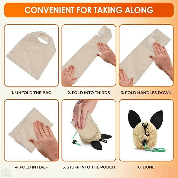 5 PCs Reusable Produce Bags – Reusable Grocery Bags Foldable with 15"x15" Capacity Size and Cute Animal Design – Convenient for Taking Along for Shopping and Made for Long Service Life in Daily Use