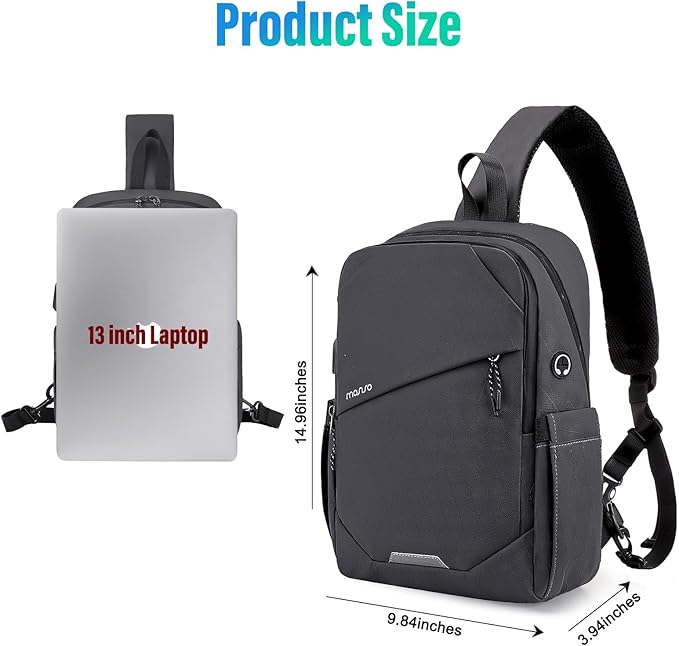 MOSISO Sling Backpack Travel Hiking Daypack,Large Crossbody Sling Bag with USB Charging Port for Men Women 3 Layer Pockets One Shoulder Bag for Outdoor Sports Casual Commuting, Slate Gray