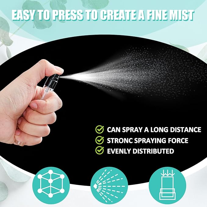Zhehao 100 Pcs Mini Spray Bottles 10 ml Clear Glass Perfume Bottles Refillable Fine Mist Perfume Atomizer Portable Empty Sample Containers for Cleaning, Essential Oils, Travel (Black Cap)