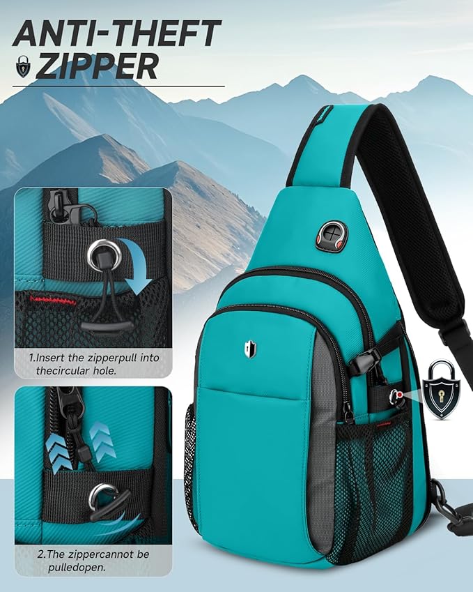 Expandable Sling Bag for Women, Turquoise Anti-Theft Crossbody Bag with Water Bottle Pocket, Summer Travel Essentials for Beach, Theme Park & College, Compatible with 11 inch iPad, Switch 2