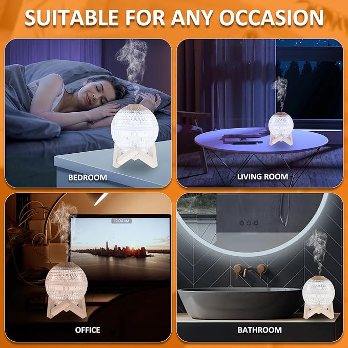 Crystal Ball Mist Mini Humidifier with Night Light Elegant Crystal Ball Oil Humidifiers with Wood Stand 350ml Mini Humidifier Auto Power Off Aromatherapy Diffuser Portable for Decoration Travel Office
