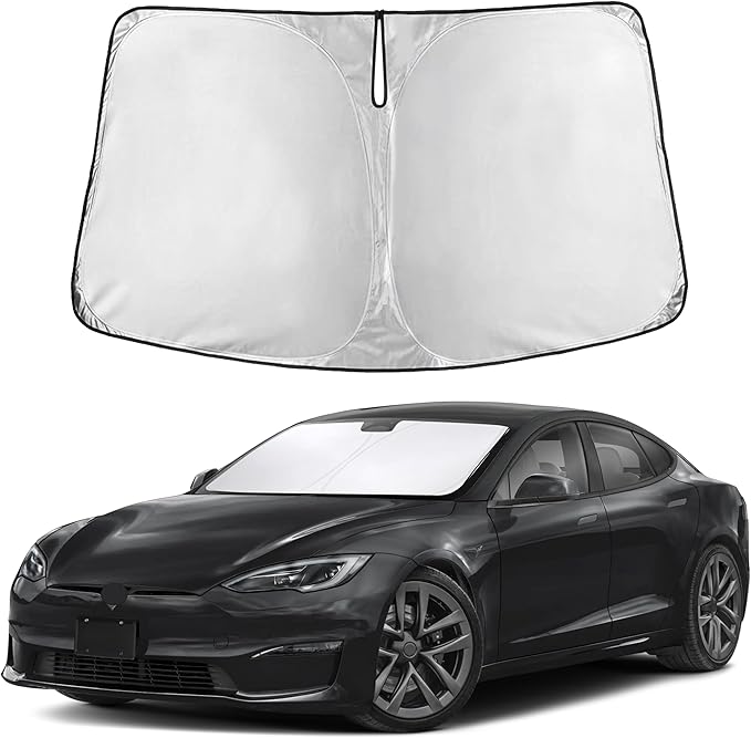 Autovir Windshield Sun Shade Fit for 2012-2024 2025 2026 Tesla Model S Sunshade, Front Car Window Shades Sun Visor, Blocks UV Rays & Heat, Car Accessories