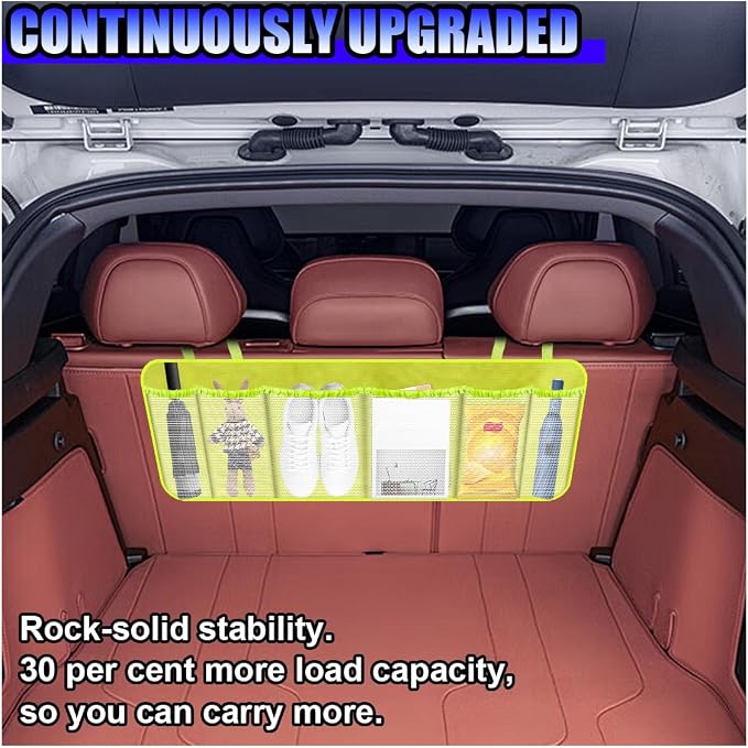 Car Trunk Organizer, 40"×14" Large Capacity Hanging Backseat Trunk Storage Bag with 6 Mesh Pockets, Space Saving Auto Interior Accessories for SUV MPV Truck Van (Yellow)