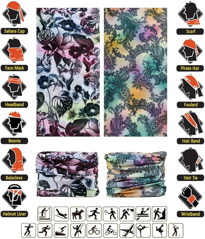 VANCROWN Headband Neck Gaiter Head Wrap Headwear Face Mask Magic Scarf Bandana for Men and Women