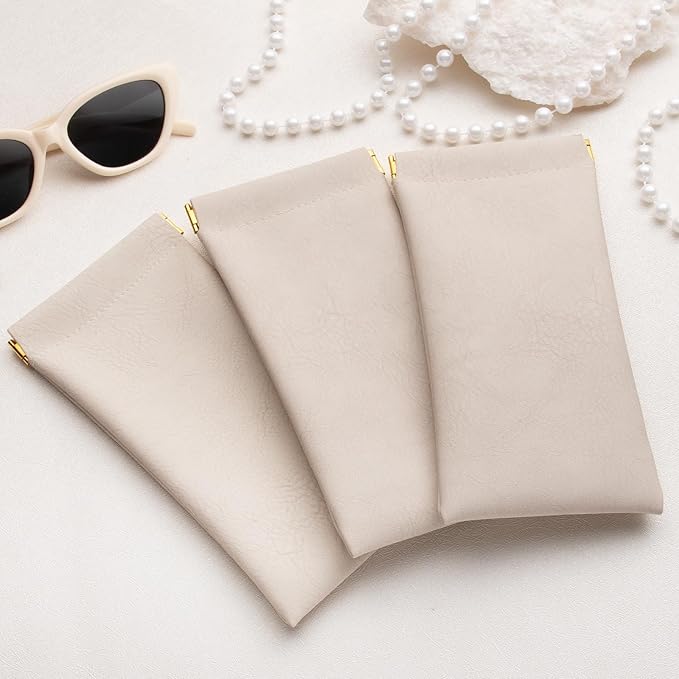 3 pack leather eyewear case PU soft sunglasses bag squeeze top portable lightweight eyewear case for men and women