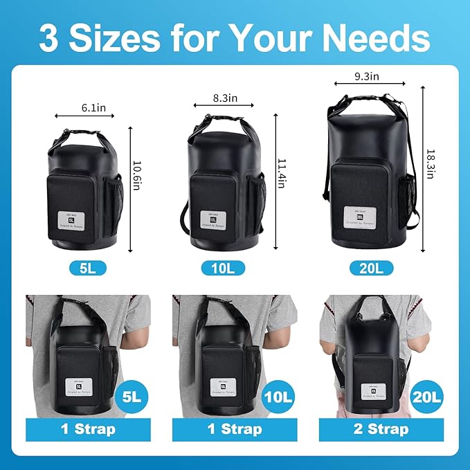 5L Waterproof Dry Bag with Bottle Holder & Mesh Pocket, 500D PVC Tarpaulin Roll Top Dry Sack with Inner Waterproof Adsorption Film, Lightweight Dry Bag for Kayaking, Beach, Boating, Fishing, Travel