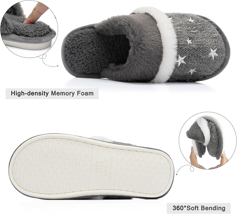 GOEWY Cozy Slippers for Women Indoor and Outdoor Fuzzy House Shoes with Memory Foam Anti-Skid Sole Gifts for Women Mom Ladies