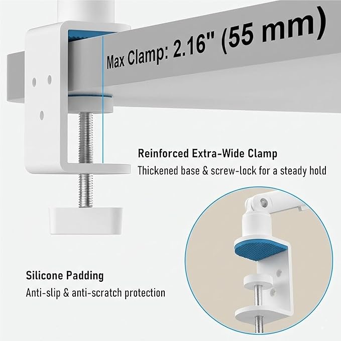 iPad Holder for Desk, Adjustable Tablet Arm iPad Desk Mount with C-Clamp, 30" Foldable Long Arm & 360° Rotation, Fits 4.7"–15.6" iPad Pro/Air/Mini, Phones & 15.6" Portable Monitors for Desk Use, White