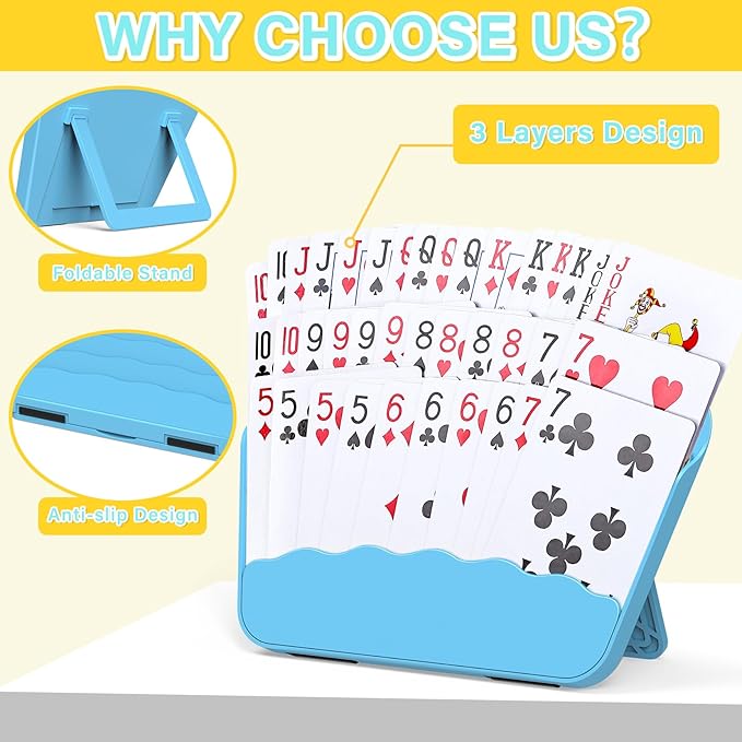 Tenyond Card Holders for Playing Cards - 4 Pack Playing Card Holder w/Foldable Stand for Stocking Stuffers, Travel Games, Seniors, Little Hand or Arthritis Hand, UNO, Poker, for Holidays Game Night