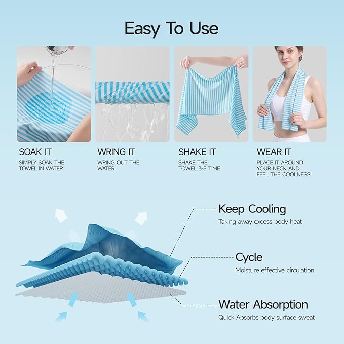 RDEKISS 4 Pack Cooling Towels (40"x12"), Soft Breathable Chilly Towel, Ice Towel, Microfiber Towel for Yoga, Sport, Running, Workout, Gym, Fitness, Workout & More Activities - Blue