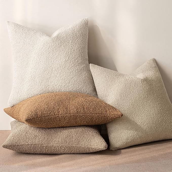 MIULEE Textured Boucle Throw Pillow Cover Beige Accent Solid Lumbar Pillow Case Decorative Soft Pack of 1 Couch Cushion Chair Sofa Bedroom Livingroom Home Decor,22x14 Inch