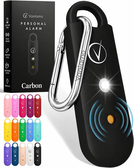 Vantamo Personal Alarm for Self Defense with Low Battery Notice, Strobe Light & Extra Loud 130 dB Double Speakers Safety Keychain Set for Women, Rechargeable Panic Button for Womens Self Defense
