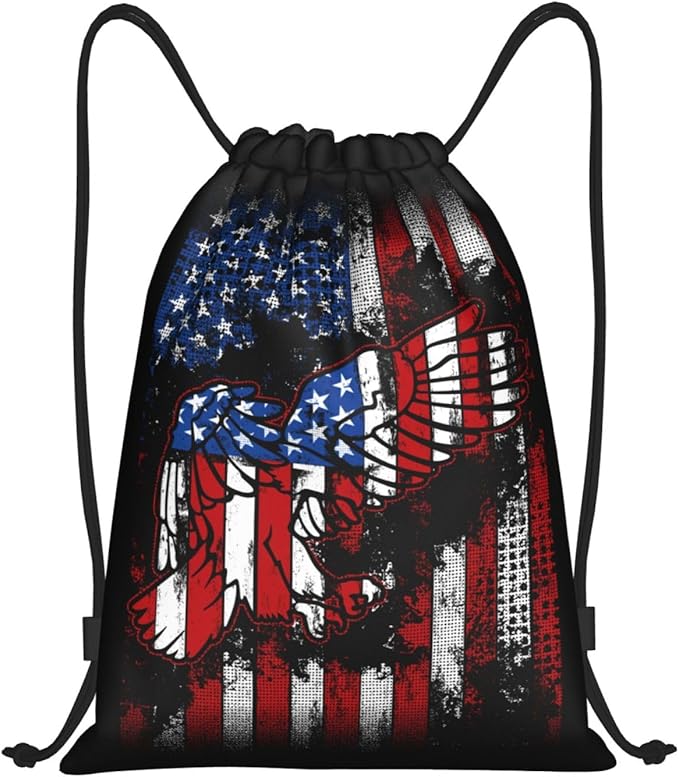 Eagle Outline Drawstring Backpack American Flag Gym Drawstring Bag Patriotic Gift for Independence Day Veterans Day Memorial Day, 4th of July Party Favor Goodies Storage Bags