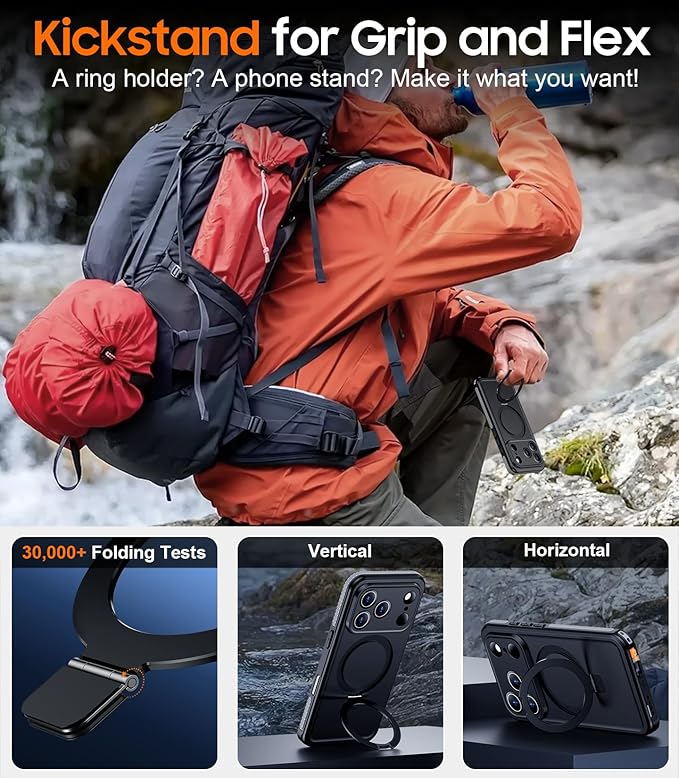 Magnetic Compatible with iPhone 17 Pro Case,Waterproof Built-in Screen & Camera Protector IP68 Underwater Full Body 17FT Military Dropproof Shockproof Phone Case 6.3"-Gray/Black