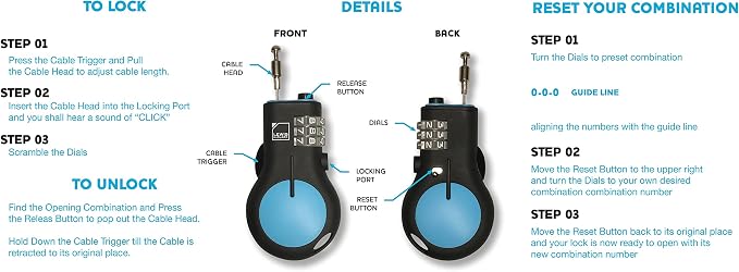 Lewis N. Clark Cable Luggage Lock | TSA Approved | Travel Or Bike Lock | Set Your Own Combination | 30-inch Retractable Steel Cable