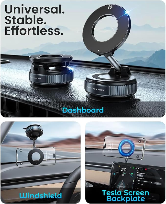 JOYROOM Magsafe Car Mount, Car Mount for iPhone with Strong Magnet, 360° Metal Strut Vacuum Suction Cup Phone Mount for iPhone 17 Air Pro Max/16 15 14 13 12 Series& Android Magsafe Case, Black