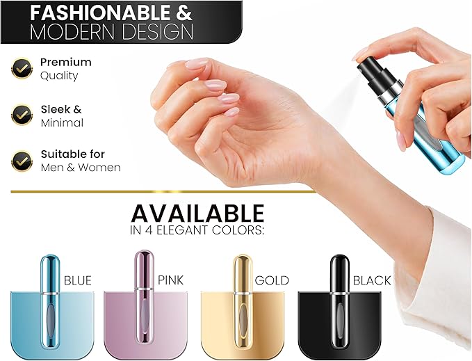 4 Pcs Refillable Perfume Atomizer, Travel Perfume Bottle Refillable and Leak-Proof, Portable Empty Cologne Atomizer, Mini Refillable Perfume Bottle for Pocket, Easy to Refill Decant Sprayer (10 ml)