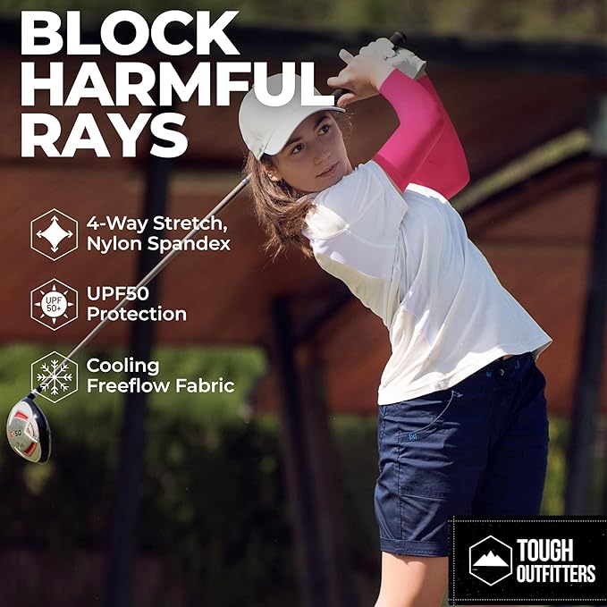 Tough Outdoors UV Arm Sleeves for Men Women - Sun Protection Sleeves - Compression Golf Baseball Cooling Tattoo Arm Sleeve