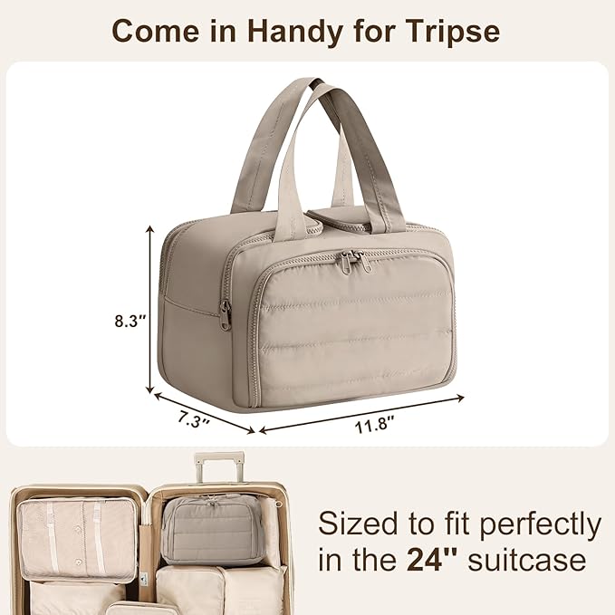 Travel Makeup Bag, Portable Travel Bag with Hanging Hook for Women, Waterproof and Hanging Toiletry Bags Travel Organizer Accessories for Travel Essentials,Brown