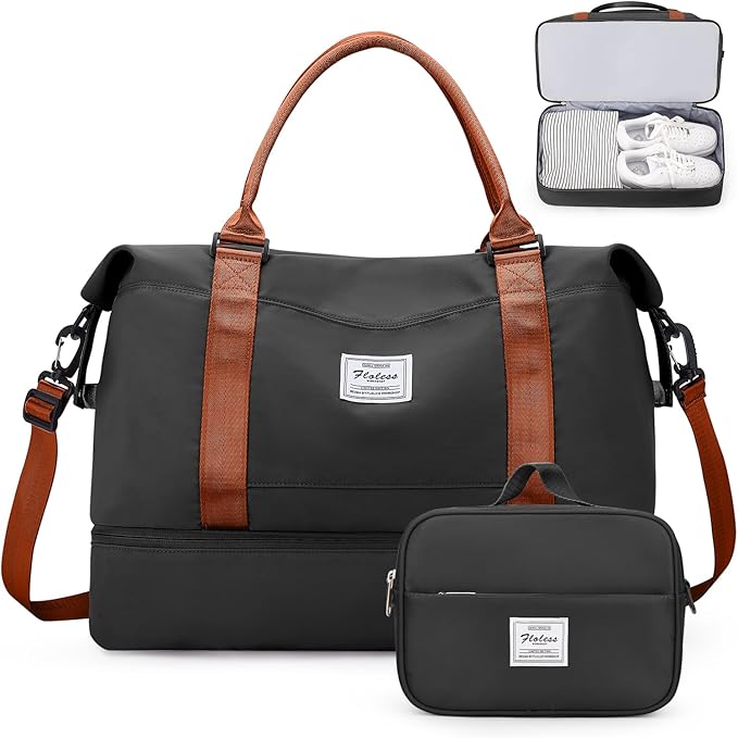 Weekender Bags for Women,Personal Item Travel Bag with Shoes Compartment,Overnight Travel Duffel Bag with Toiletry Bag