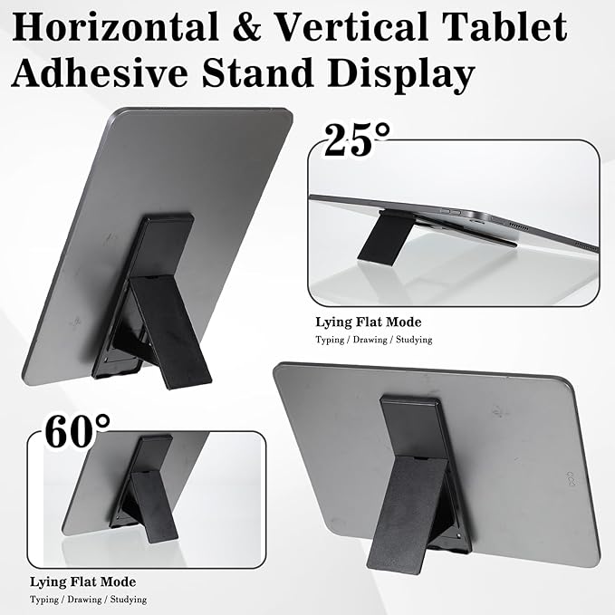 Ptwola Universal Tablet Holder Black Tablet Stand Foldable Multi Angle Tablets Grip Stand Adhesive Tablets Kickstand Attachment Desk Accessories for More Reader PC Laptop