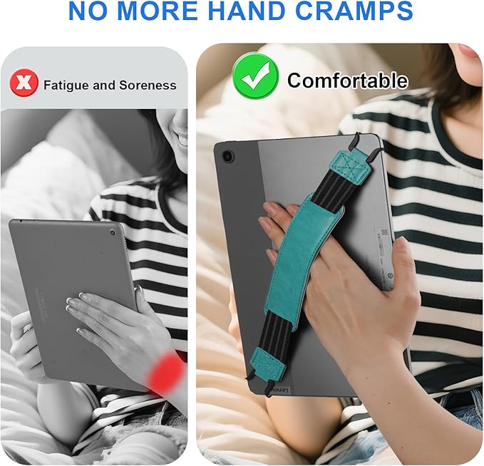 HoYiXi Soft Hand Strap for 9-11 Inch eReaders & Fire Tablet Compatible with Fire HD 10/iPad 9.7 /iPad mini/Galaxy Tab A8 A9/Huawei Lightweight Black High-Elasticity Finger Grip Holder -Cyan