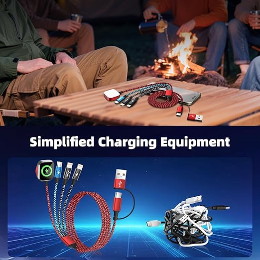 Travel Essentials 4in2 Multi Charging Cable for iPhone Watch Charger,USB A/C to Dual IP/Type C/iWatch Charger,Travel Chargers for Multiple Device Compatible with iWatch Series&iPhone 17-12/Android 5FT