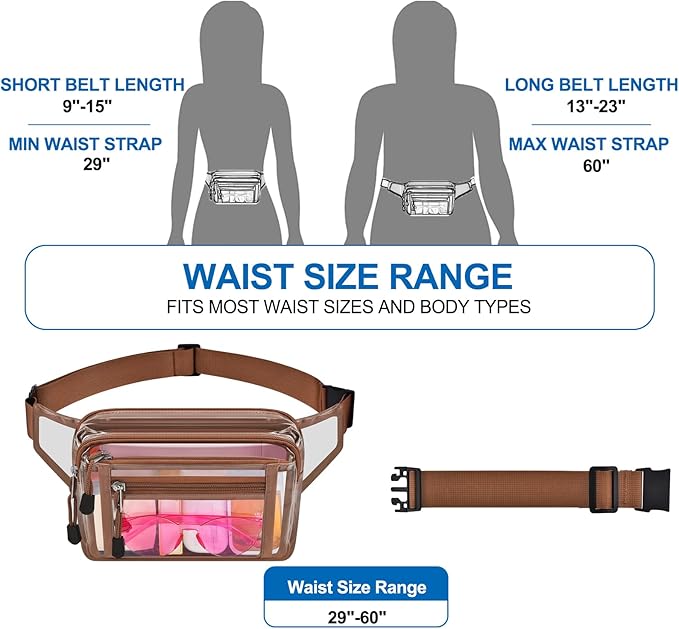 Clear Bag Stadium Approved Clear Fanny Pack for Women for Work,Multi-purpose Waist Bag for Travel & Sporting Event
