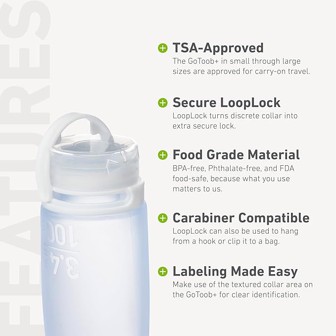 humangear GoToob+ (Medium) | Refillable Silicone Travel Bottle | Locking Lid | Food-Safe Material | Blue, Medium (2.5 fl.oz.; 74ml)