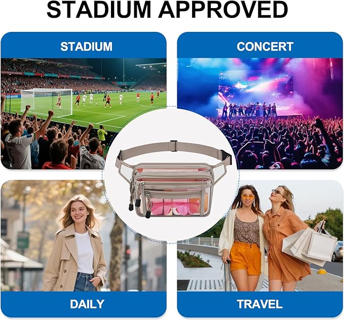 Clear Bag Stadium Approved Clear Fanny Pack for Women for Work,Multi-purpose Waist Bag for Travel & Sporting Event