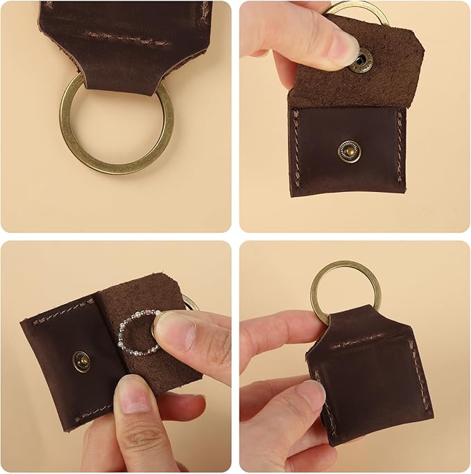 Jack&Chris Genuine Leather SD Card Holder Keychain, Anti-Shock Anti-Dust SD Card Case, Portable Camera Accessories for SD CF CFexpress Micro SD Nano SIM and Micro SIM Cards, Red Brown 2 Packs