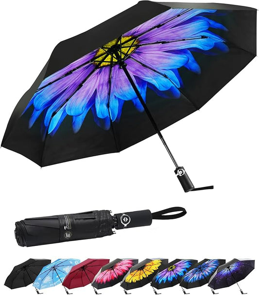 SY COMPACT Travel Umbrella for Rain, Windproof Automatic Compact Umbrella, UV Sun Protection, Lightweight Waterproof Travel Size for Backpack & Car, Factory Direct