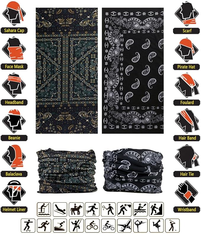 VANCROWN Headband Neck Gaiter Head Wrap Headwear Face Mask Magic Scarf Bandana for Men and Women