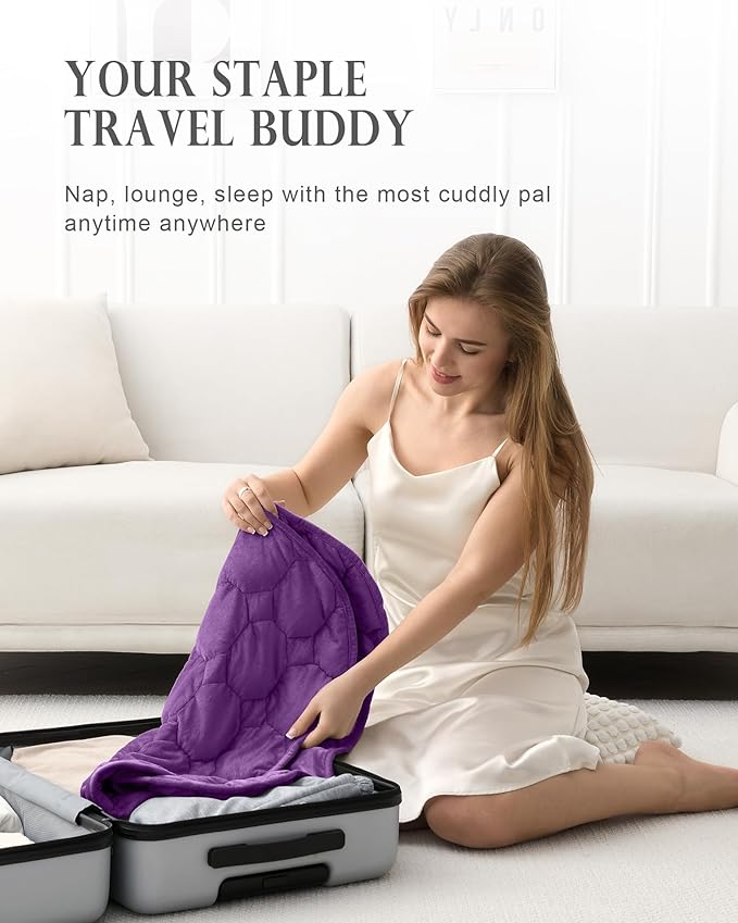 Cottonblue Weighted Lap Blanket Pad 5 lbs 29" x 33", Cozy Luxury Crystal Velvet Weighted Blanket for Adults Teens, Small Weighted Blanket Throw All Season for Travel Relaxation Sleeping, Purple