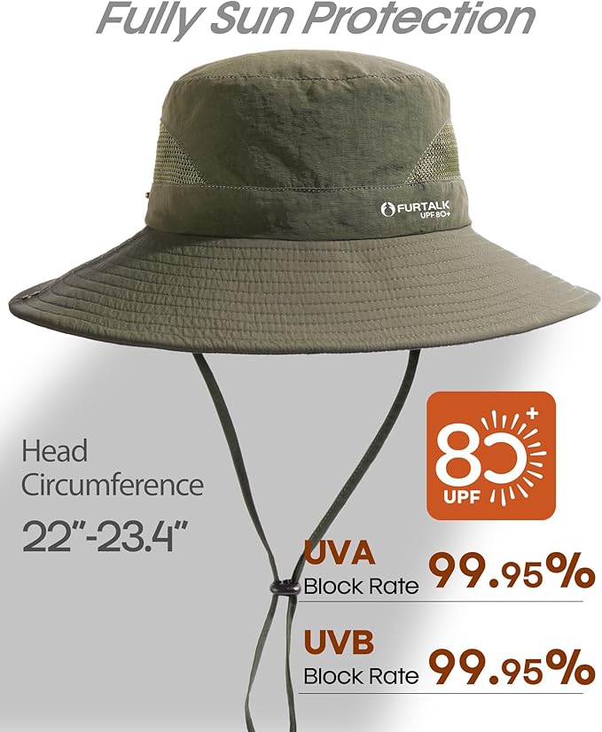 FURTALK Mens Bucket Sun Hat UPF 80+ Wide Brim Hiking Fishing Beach Outdoor Hats